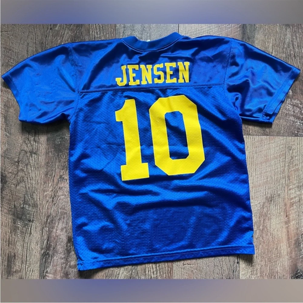 Vintage Rams Football Jersey #10 Jensen Youth small‎ medium Blue Yellow Mesh